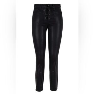 NWT L'AGENCE Cherie Black Coated Lace-Up Skinny Jean